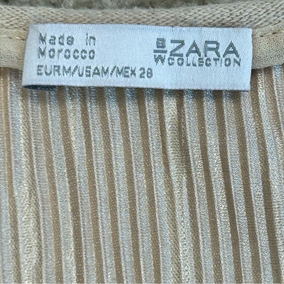 ZARA rose gold metallic pleated stretchy V-neck blouse Sz M - Picture 8 of 11